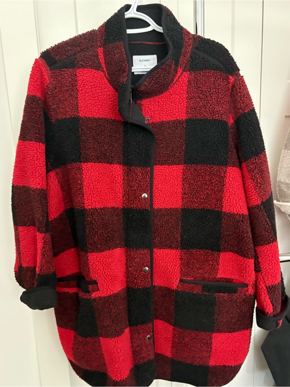 Old Navy Red and Black Buffalo Plaid Teddy Sherpa Jacket
